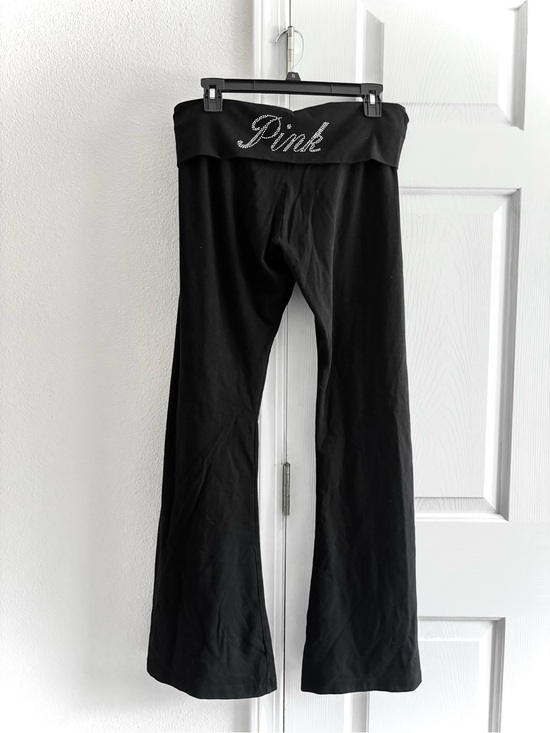 PINK Victoria's Secret Pants - VS Pink Black Sequin Bling Foldover Flare Leggings Y2K Style (L)